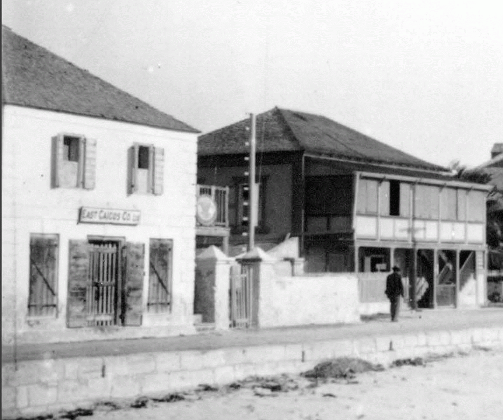 East Caicos Company building (left) on Front Street, Grand Turk, ca. 1900. (McKitrick Collection)